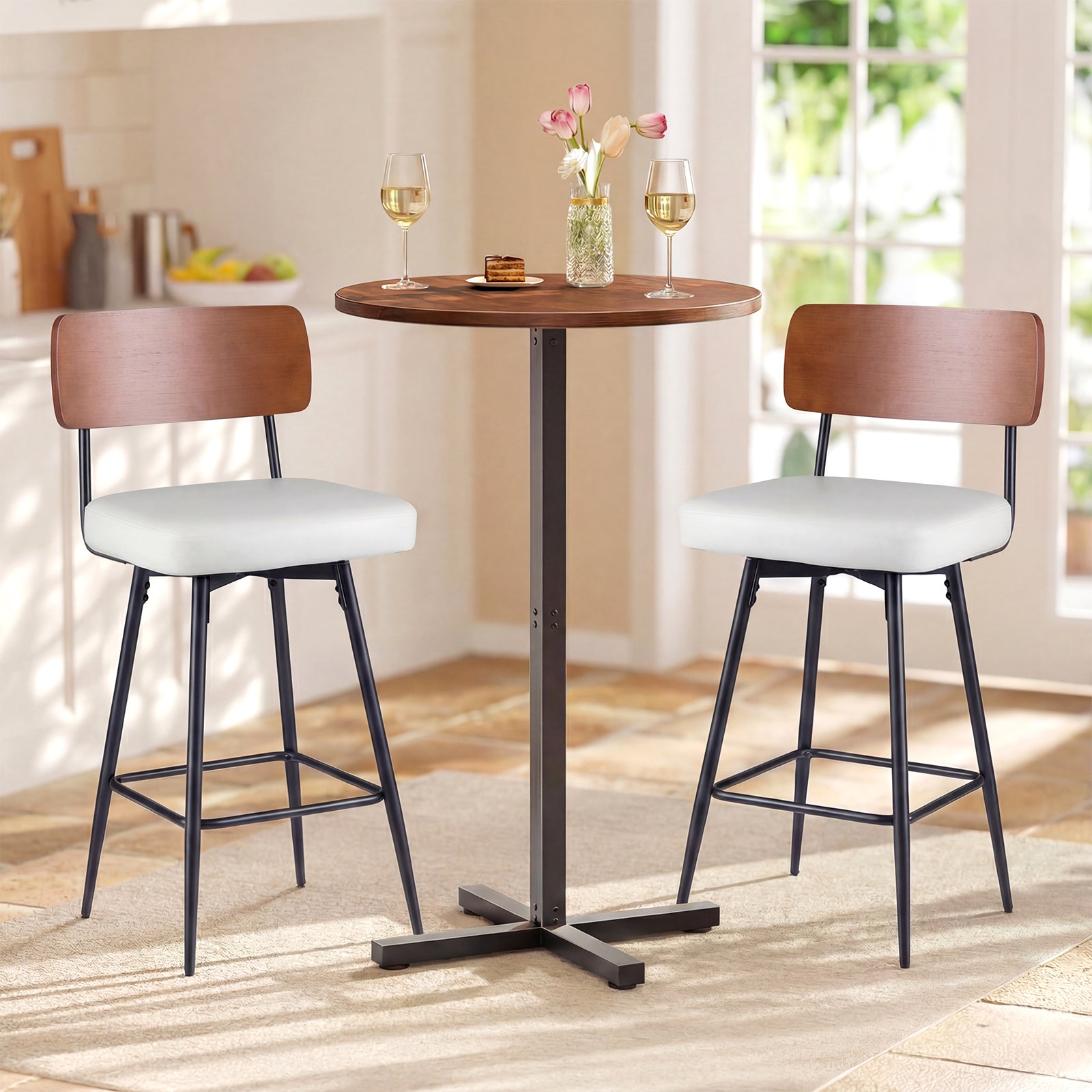 27 Inch Padded Counter Barstools Set of 2 with Metal Legs, White Bar Stools at Gallery Canada