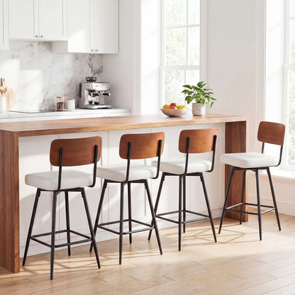27 Inch Padded Counter Barstools Set of 2 with Metal Legs, White Bar Stools at Gallery Canada