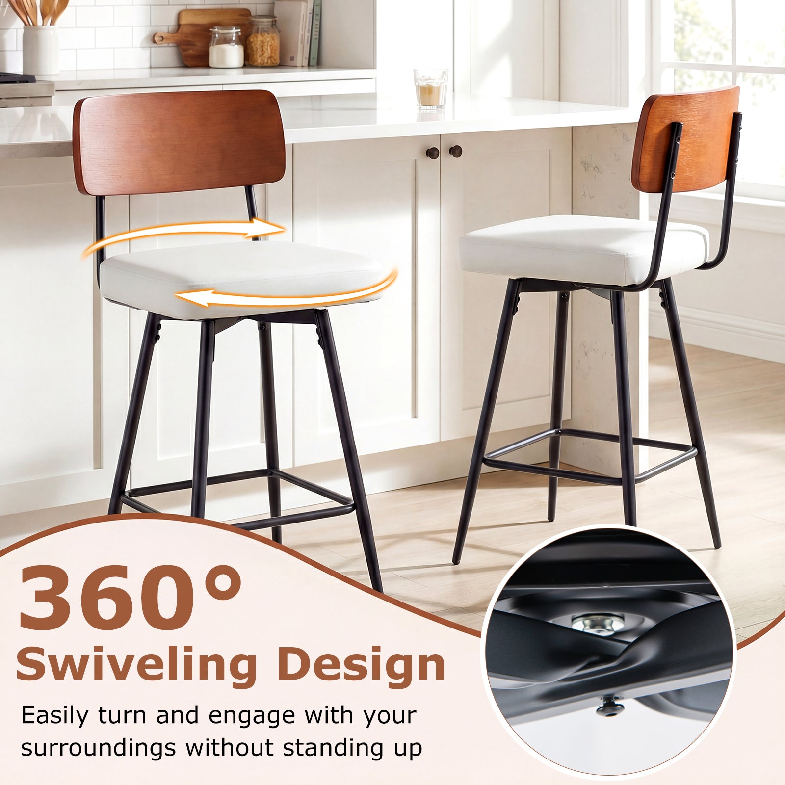 27 Inch Padded Counter Barstools Set of 2 with Metal Legs, White Bar Stools at Gallery Canada