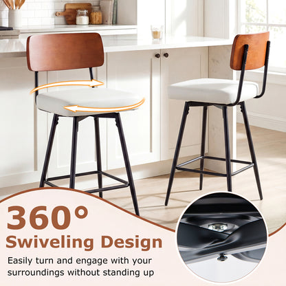 27 Inch Padded Counter Barstools Set of 2 with Metal Legs, White Bar Stools at Gallery Canada