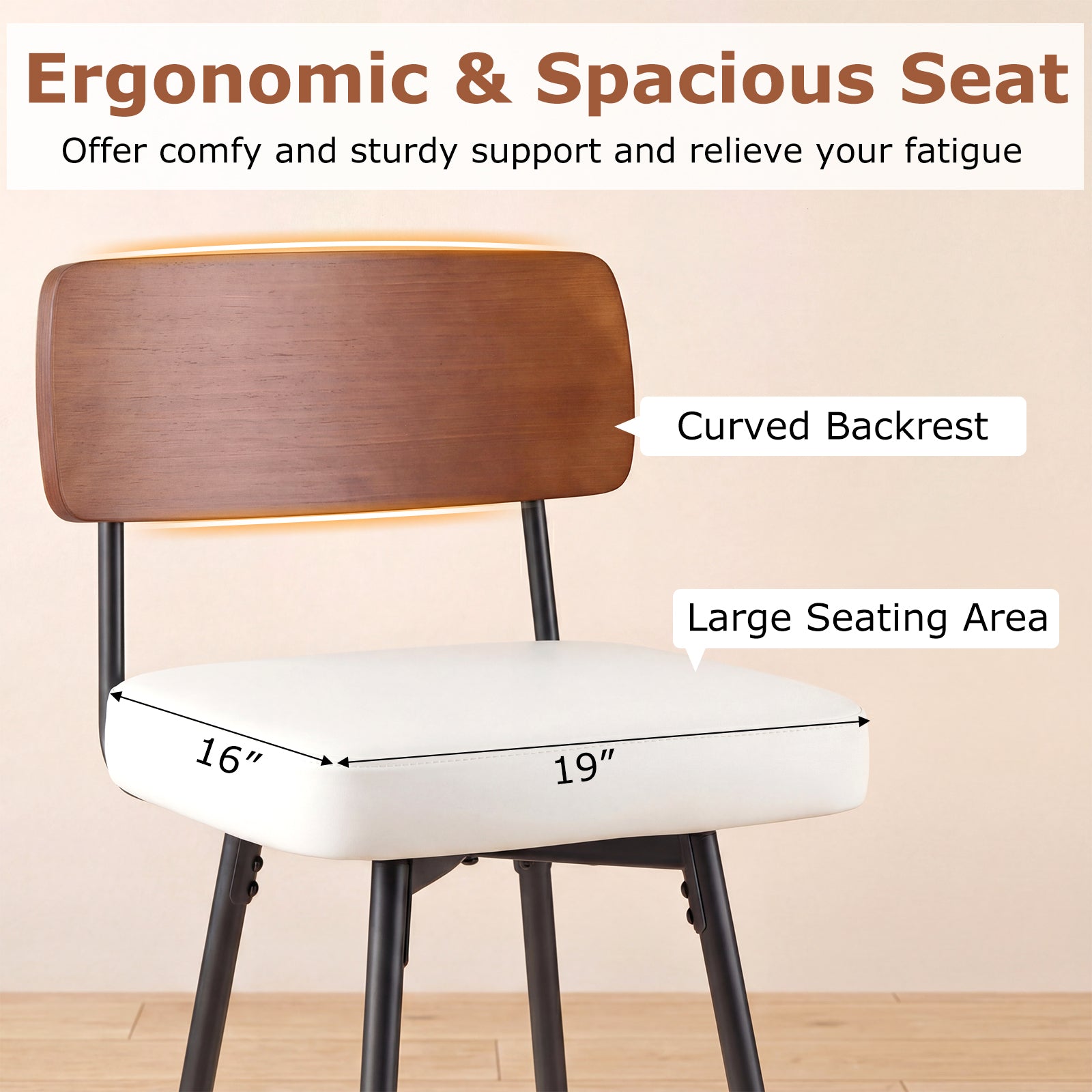 27 Inch Padded Counter Barstools Set of 2 with Metal Legs, White Bar Stools at Gallery Canada