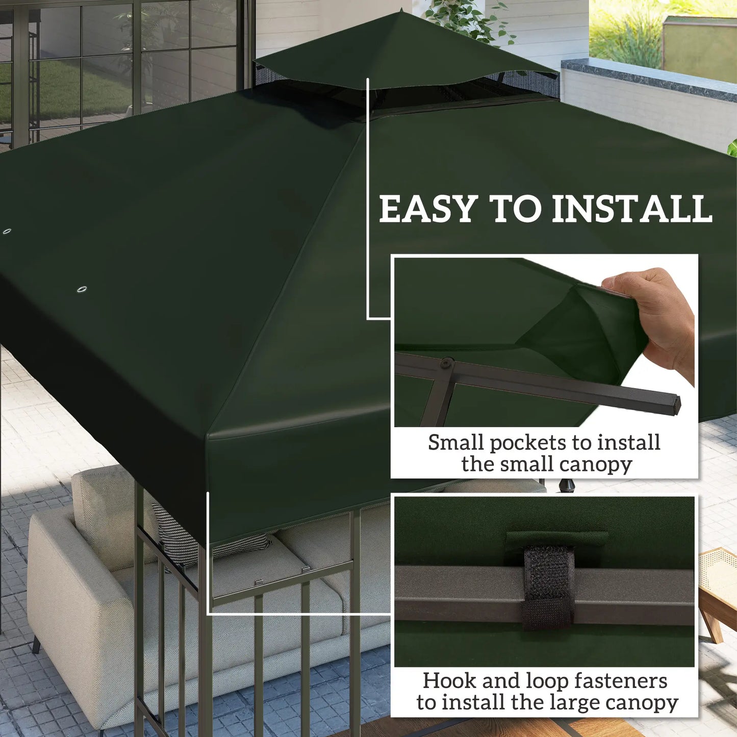 10' x 10' Gazebo Canopy Replacement Cover, UPF30+, Top Cover Only, Green Gazebo Canopy Replacement at Gallery Canada