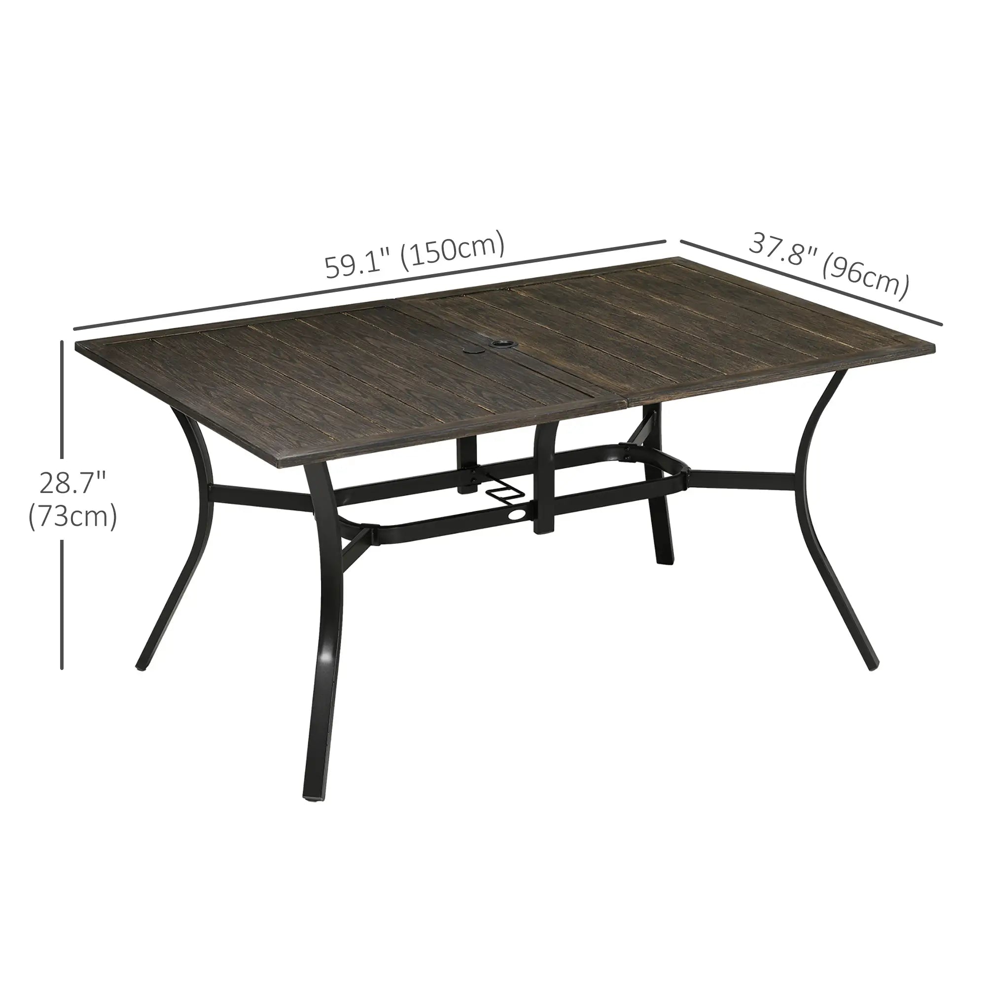 59 Inch Outdoor Dining Table, Steel Frame, Wood Grain, Brown Patio Dinning Tables at Gallery Canada