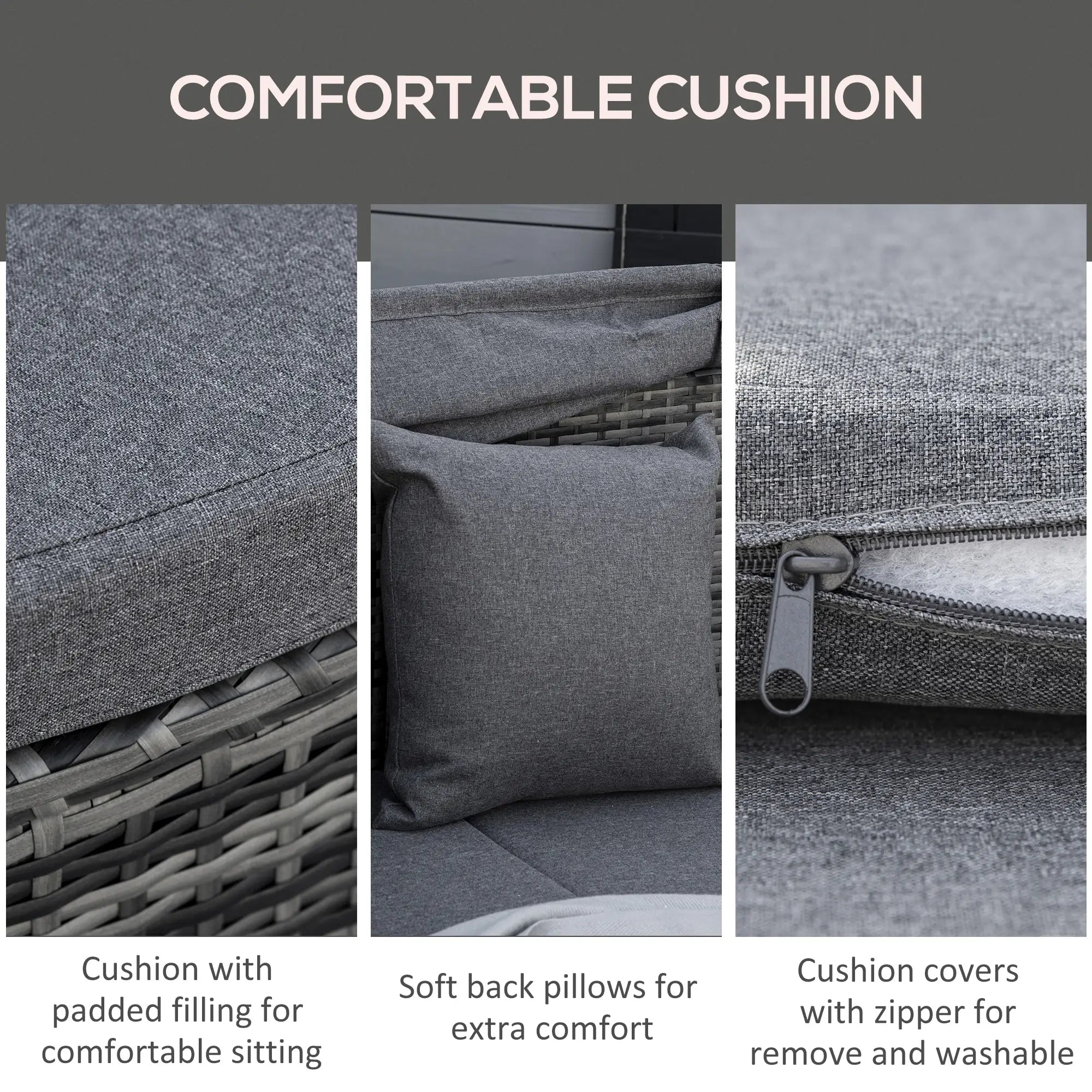 4-Piece PE Wicker Round Daybed, Outdoor Rattan Lounge Set, Grey Daybeds at Gallery Canada