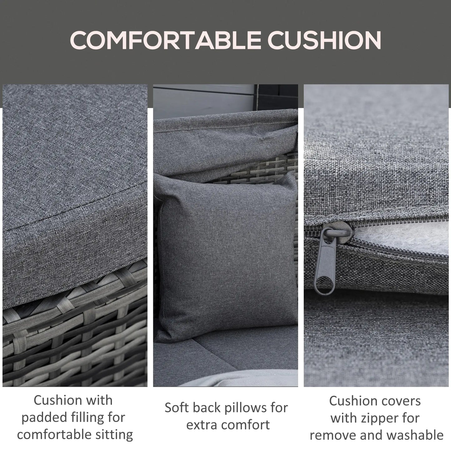 4-Piece PE Wicker Round Daybed, Outdoor Rattan Lounge Set, Grey Daybeds at Gallery Canada