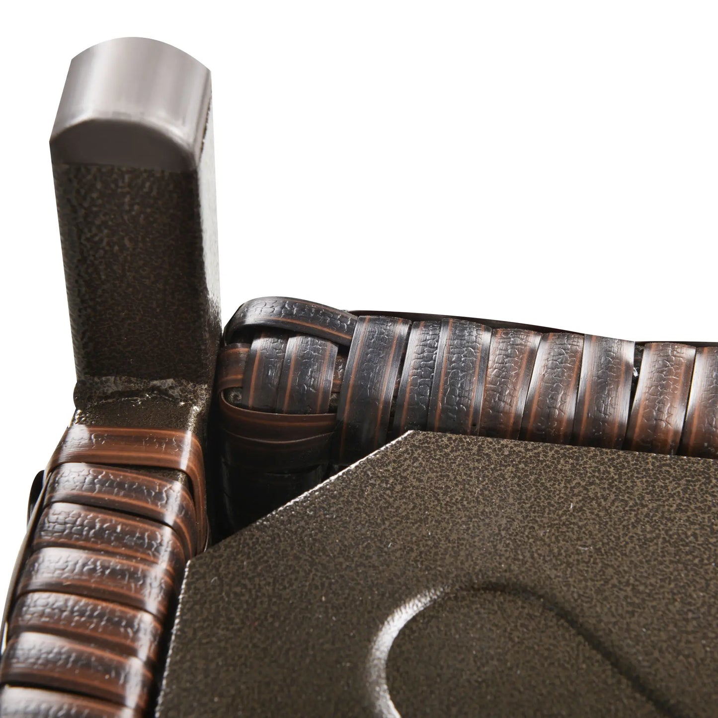 21.75" Outdoor Rattan Coffee Table, Umbrella Hole, Slatted Metal Top, Brown Patio Side Tables at Gallery Canada