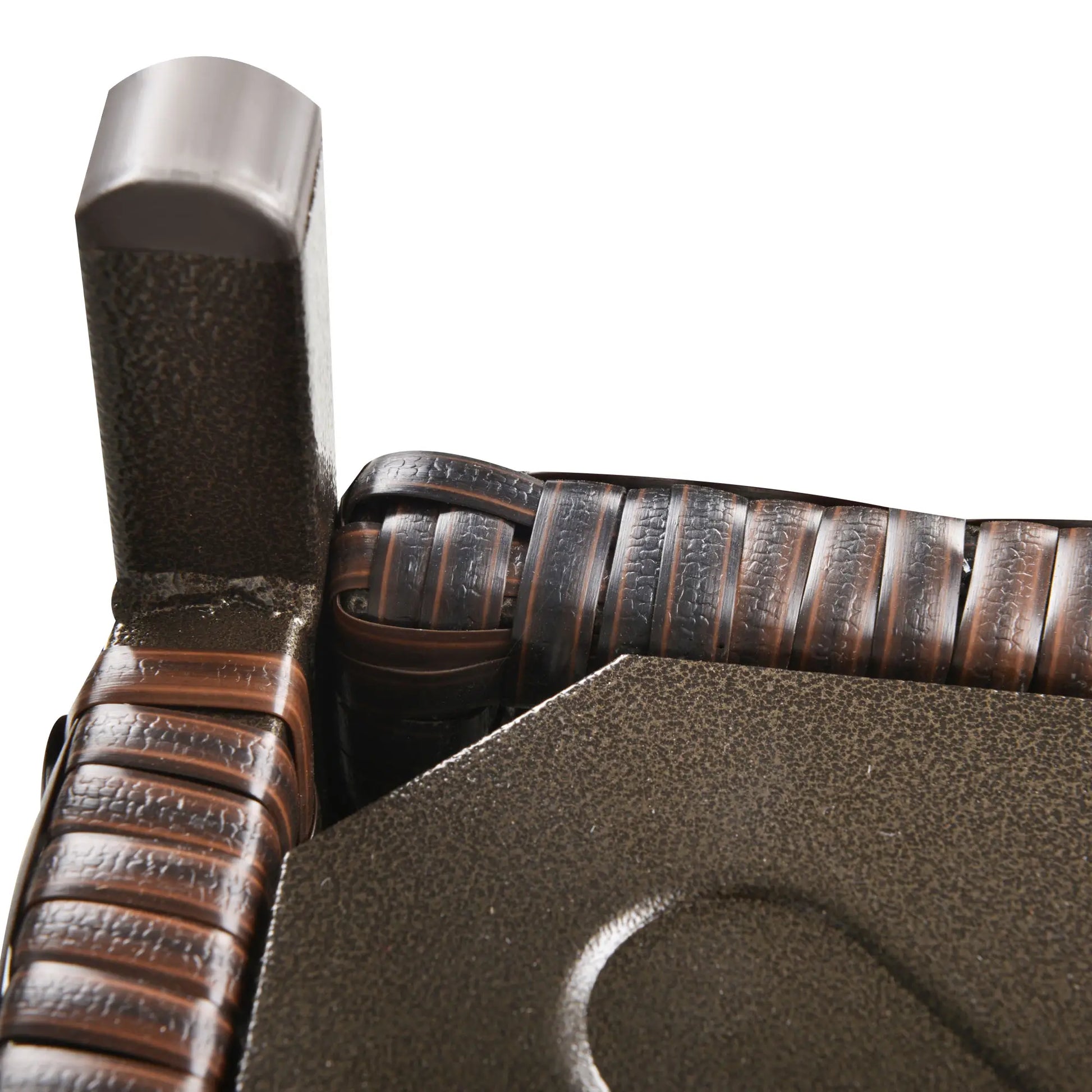 21.75" Outdoor Rattan Coffee Table, Umbrella Hole, Slatted Metal Top, Brown Patio Side Tables at Gallery Canada