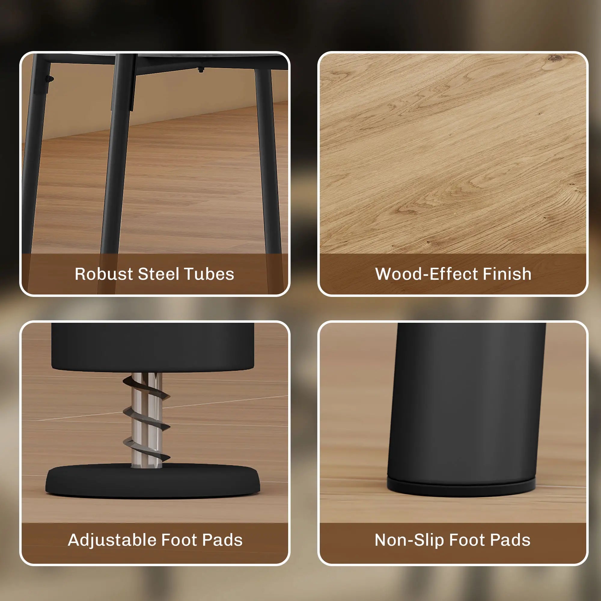 5 Piece Dining Table Set, Round for 4, Metal Frame, Natural Dining Table Sets at Gallery Canada