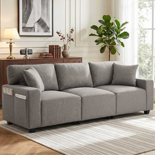 3-Seater Sofa With Storage Pockets, Grey