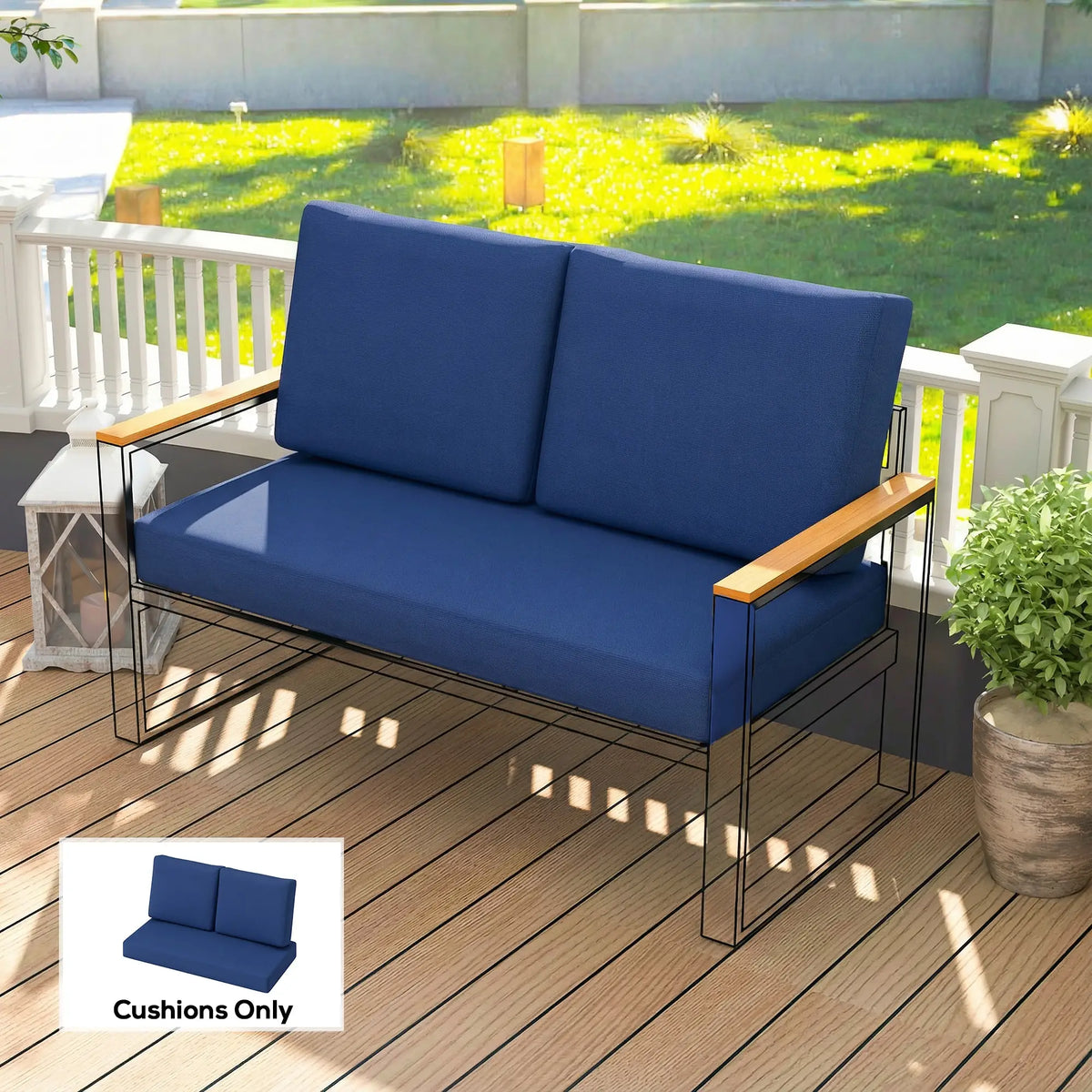 2 Seater Outdoor Seat Cushions, 5" Thick, 7" Backrest, Navy Blue Patio Chair Cushions at Gallery Canada