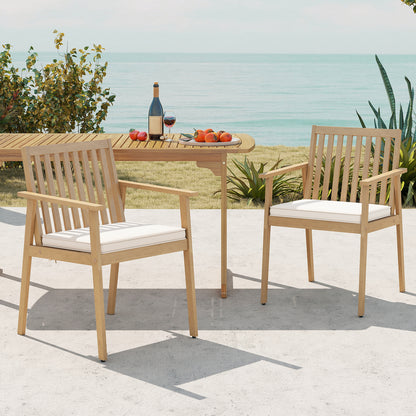 2 Pieces Patio Dining Chairs Outdoor Acacia Wood Chairs with Removable Padded Cushion, Oak Patio Dining Chairs at Gallery Canada