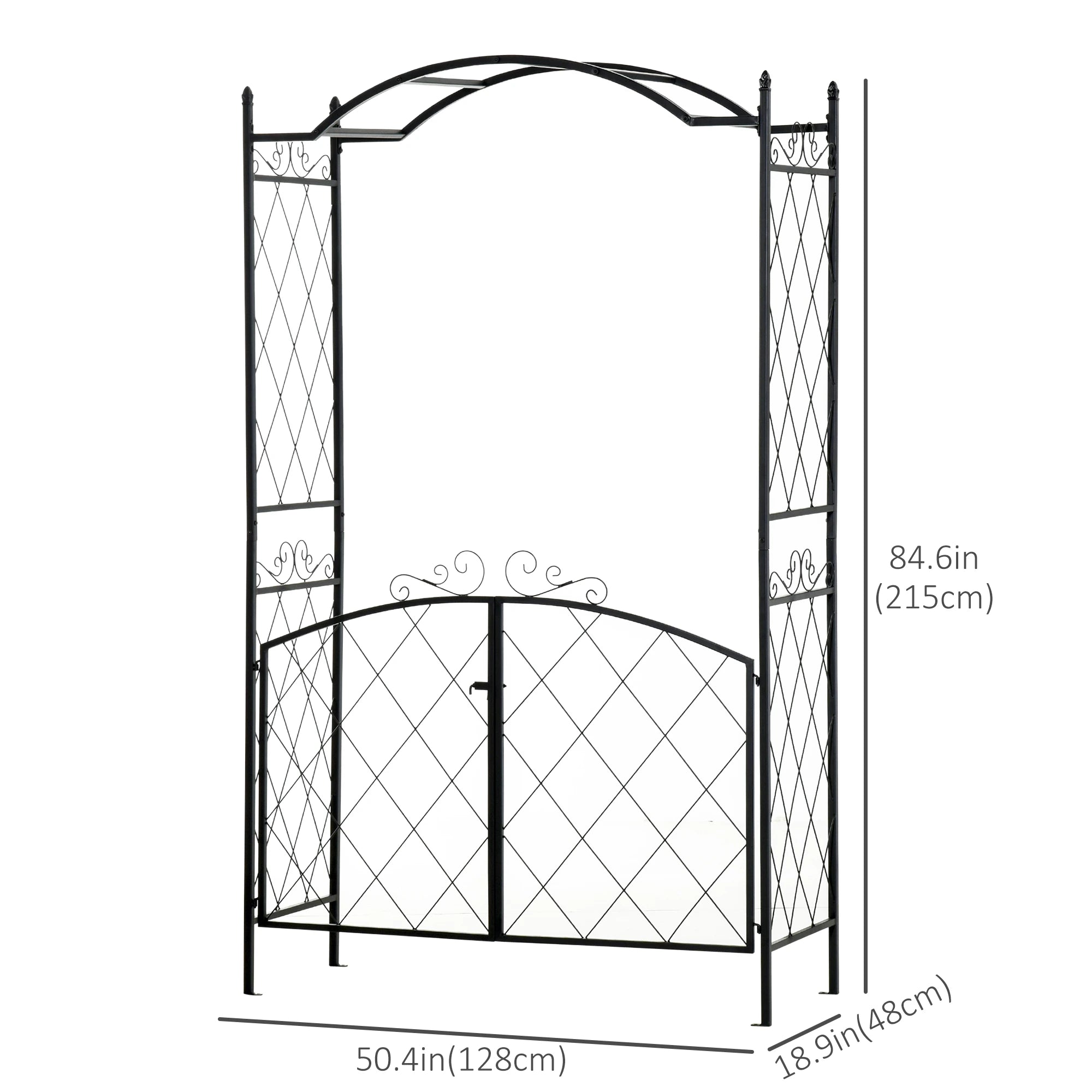 7FT Metal Garden Arch with Gate, Climbing Planter Frame, Black Garden Arches at Gallery Canada