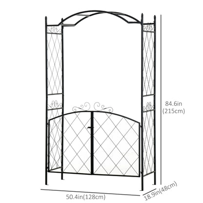 7FT Metal Garden Arch with Gate, Climbing Planter Frame, Black Garden Arches at Gallery Canada
