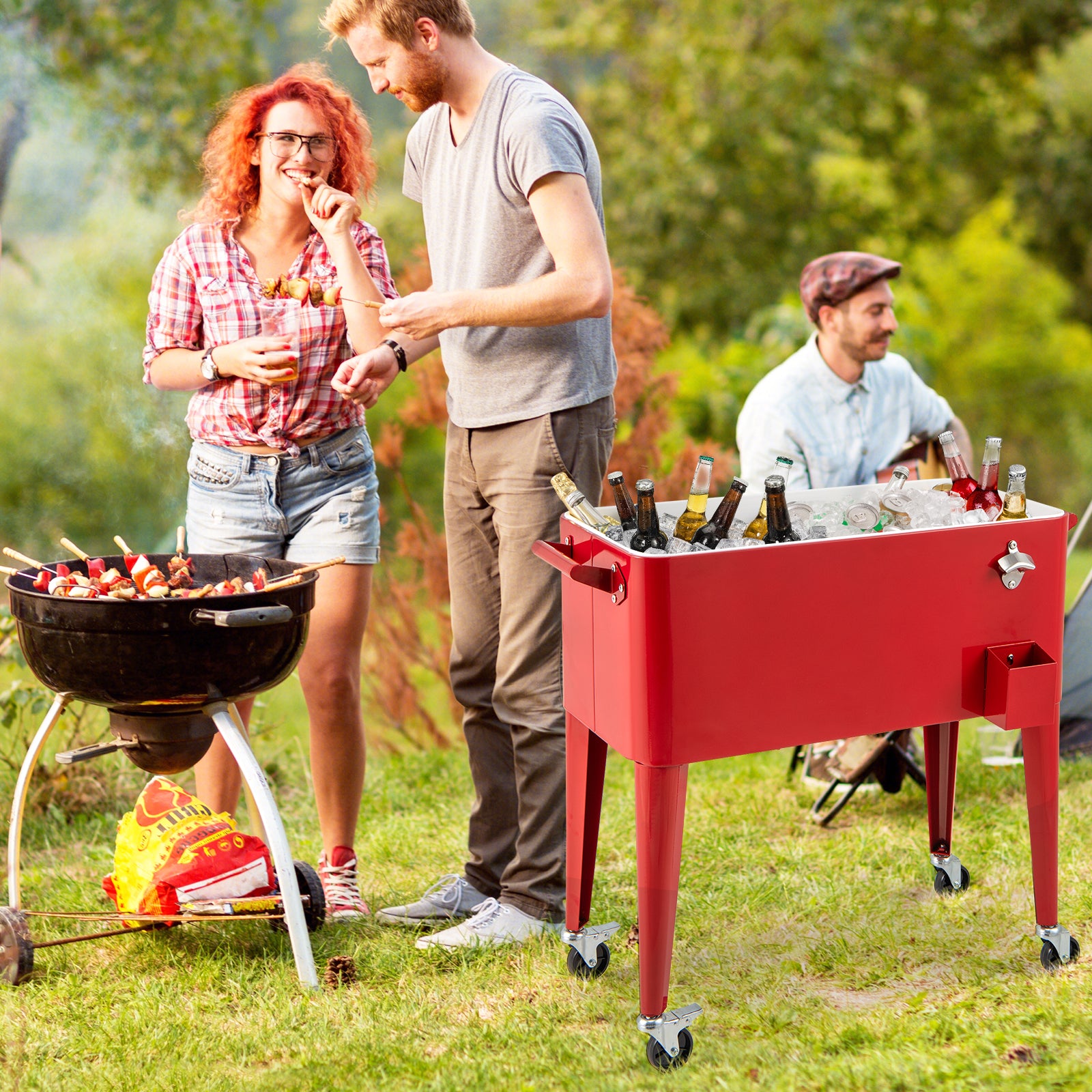 Red Portable Outdoor Patio Cooler Cart, Red Patio Bar Furniture at Gallery Canada