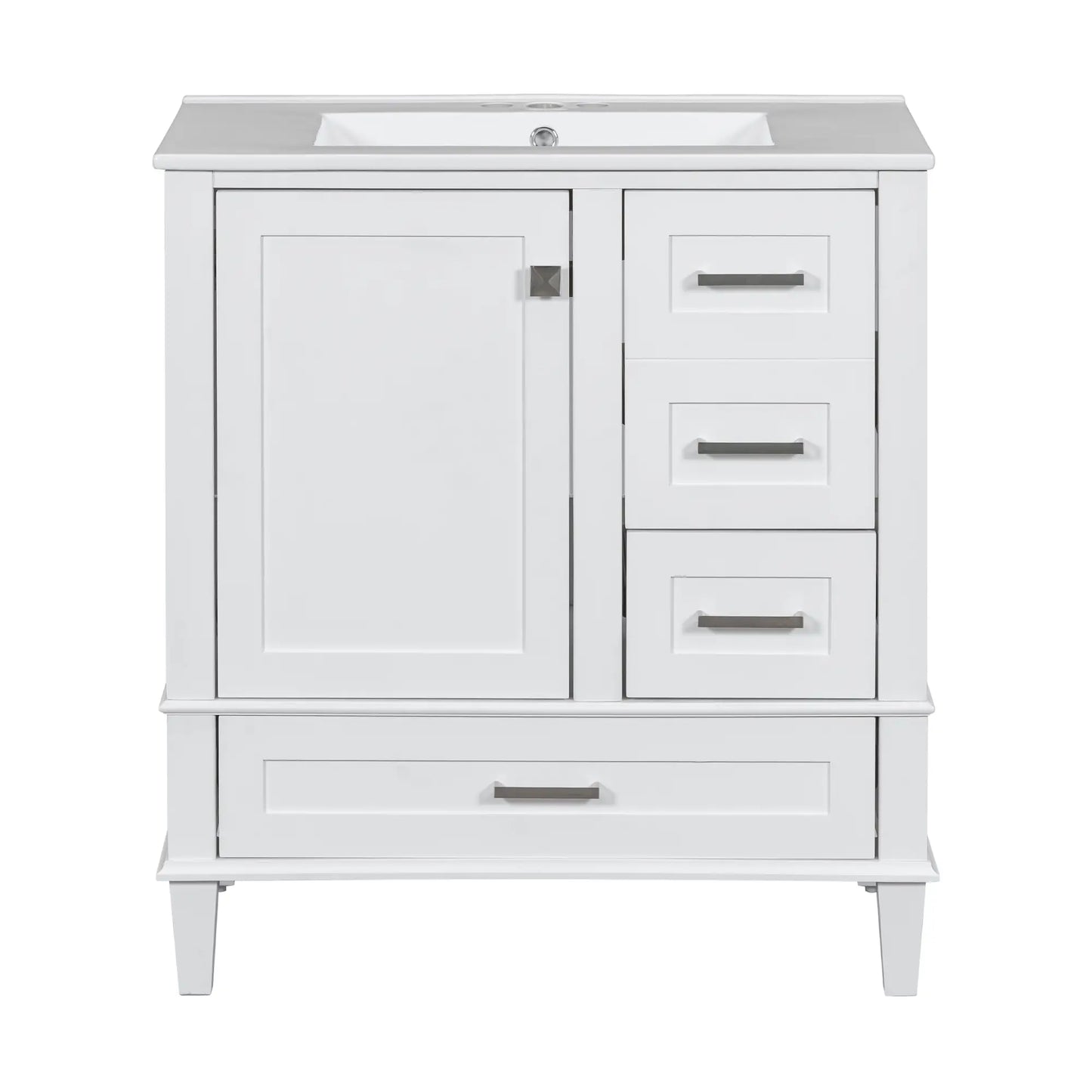 Solid Wood Bathroom Vanity, Sink Combo, Soft-Close Door, 3 Drawers, 30" L x 18" W x 34" H, White Sink Cabinets White at Gallery Canada
