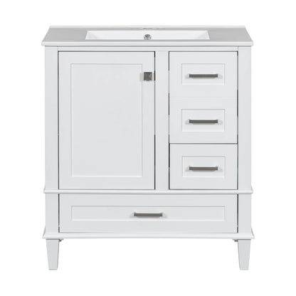 Solid Wood Bathroom Vanity, Sink Combo, Soft-Close Door, 3 Drawers, 30" L x 18" W x 34" H, White Sink Cabinets White at Gallery Canada