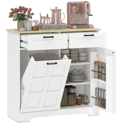 7 Gallon Tilt Out Garbage Cabinet, Kitchen Island, 2 Drawers, White
