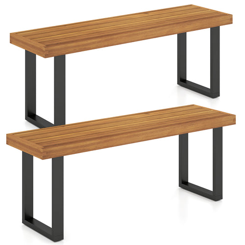 Acacia Wood Outdoor Bench 48 Inch Long Patio Dining Bench-Set of 2, Natural