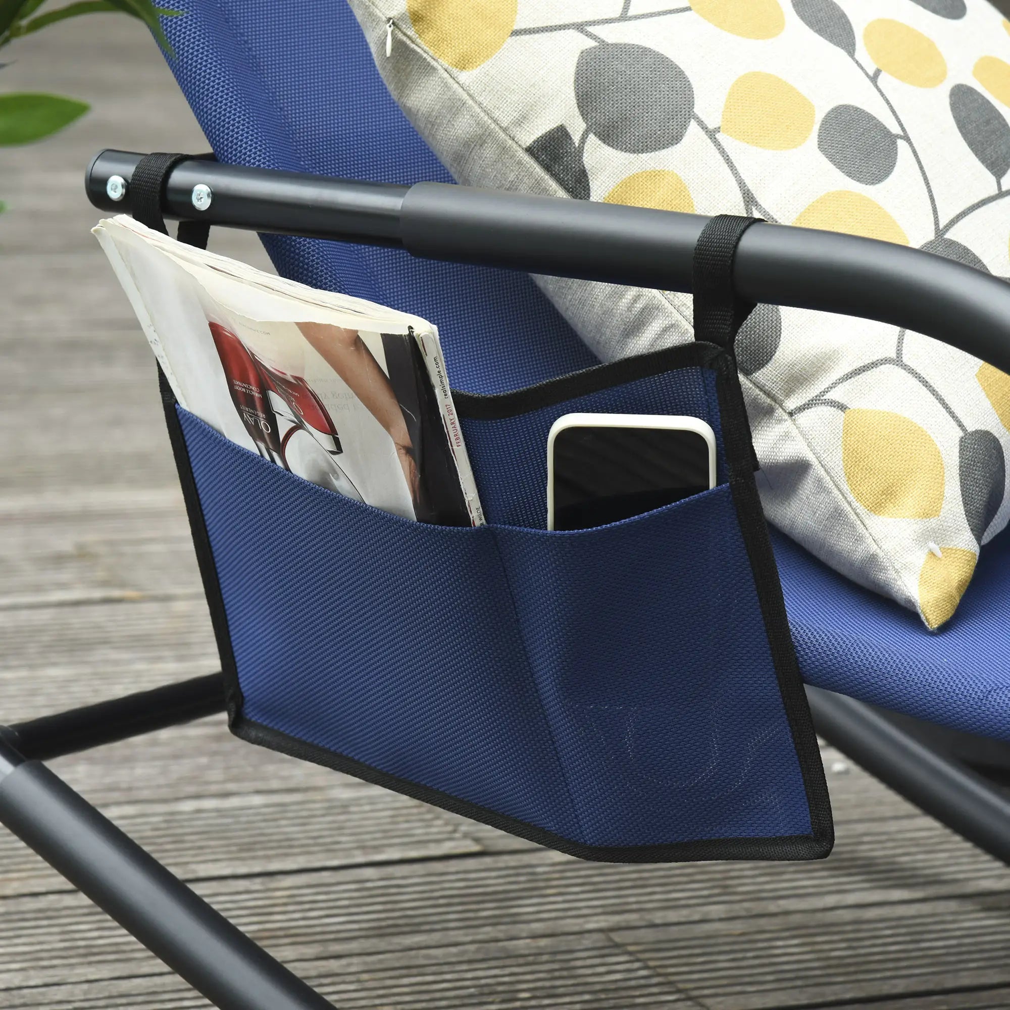 Outdoor Rocking Chair, Mesh Fabric, Removable Headrest, Side Pocket, Blue Outdoor Rocking Chairs at Gallery Canada