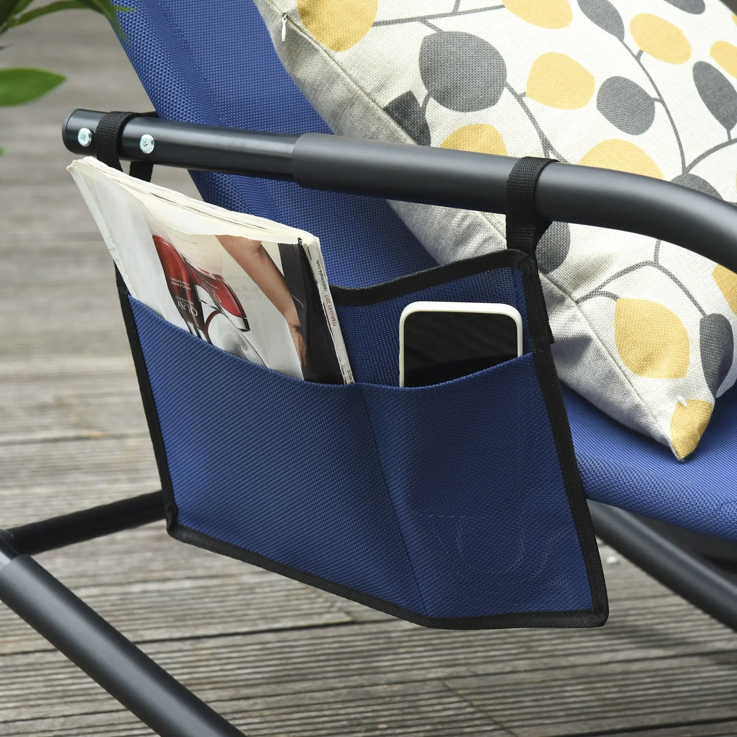 Outdoor Rocking Chair, Mesh Fabric, Removable Headrest, Side Pocket, Blue Outdoor Rocking Chairs at Gallery Canada
