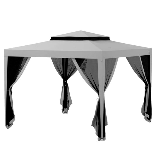 10' x 10' Outdoor Canopy Tent, Mesh Netting, Double Tier Roof, Light Grey Canopy Tents Light Grey Fabric, Grey Frame, Black Netting at Gallery Canada
