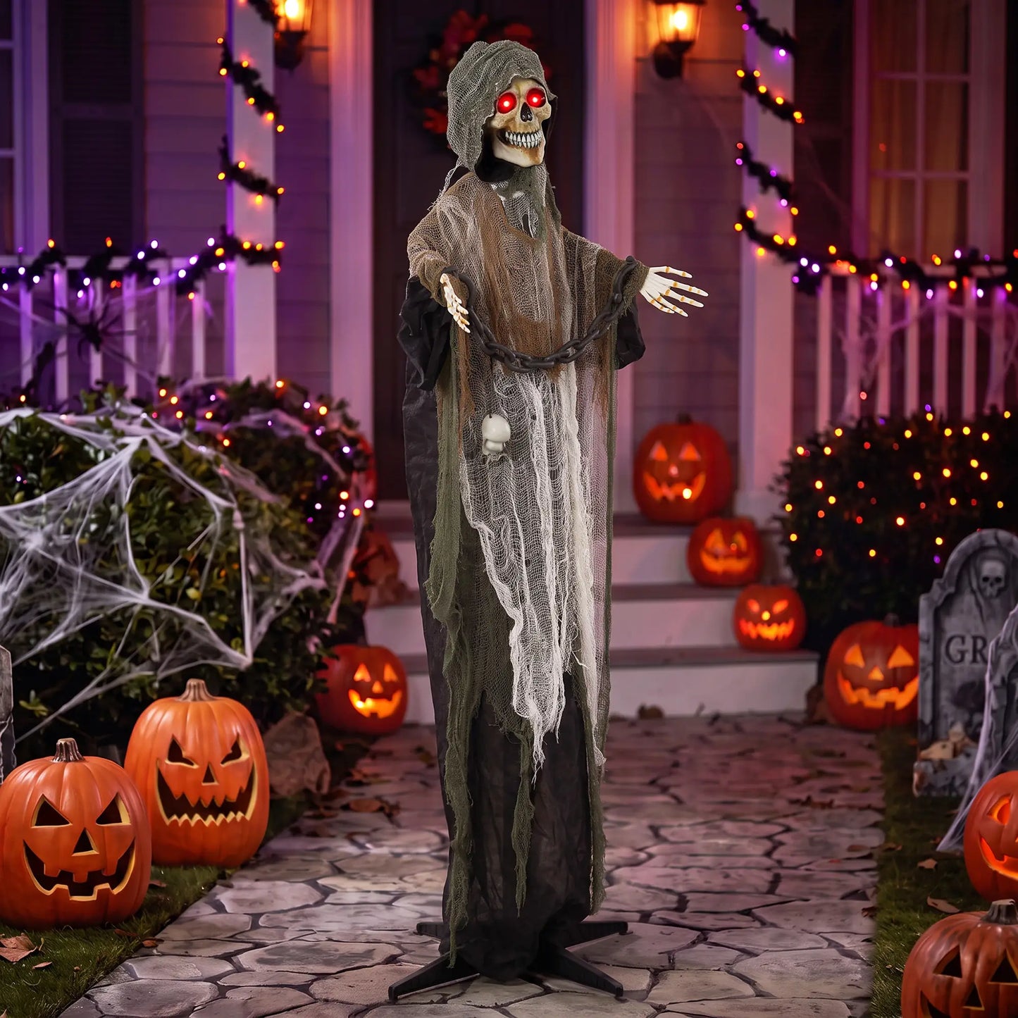 5.6 Ft Animated Grim Reaper Halloween Animatronic, Moves & Glows Halloween Decorations at Gallery Canada
