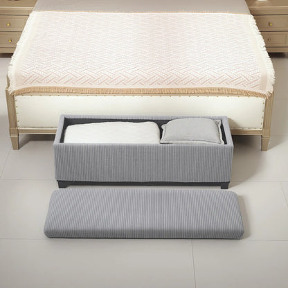 44 Inches Ottoman with Storage, Lid, Legs, Corduroy Bench, Light Grey Storage Ottomans & Benches at Gallery Canada