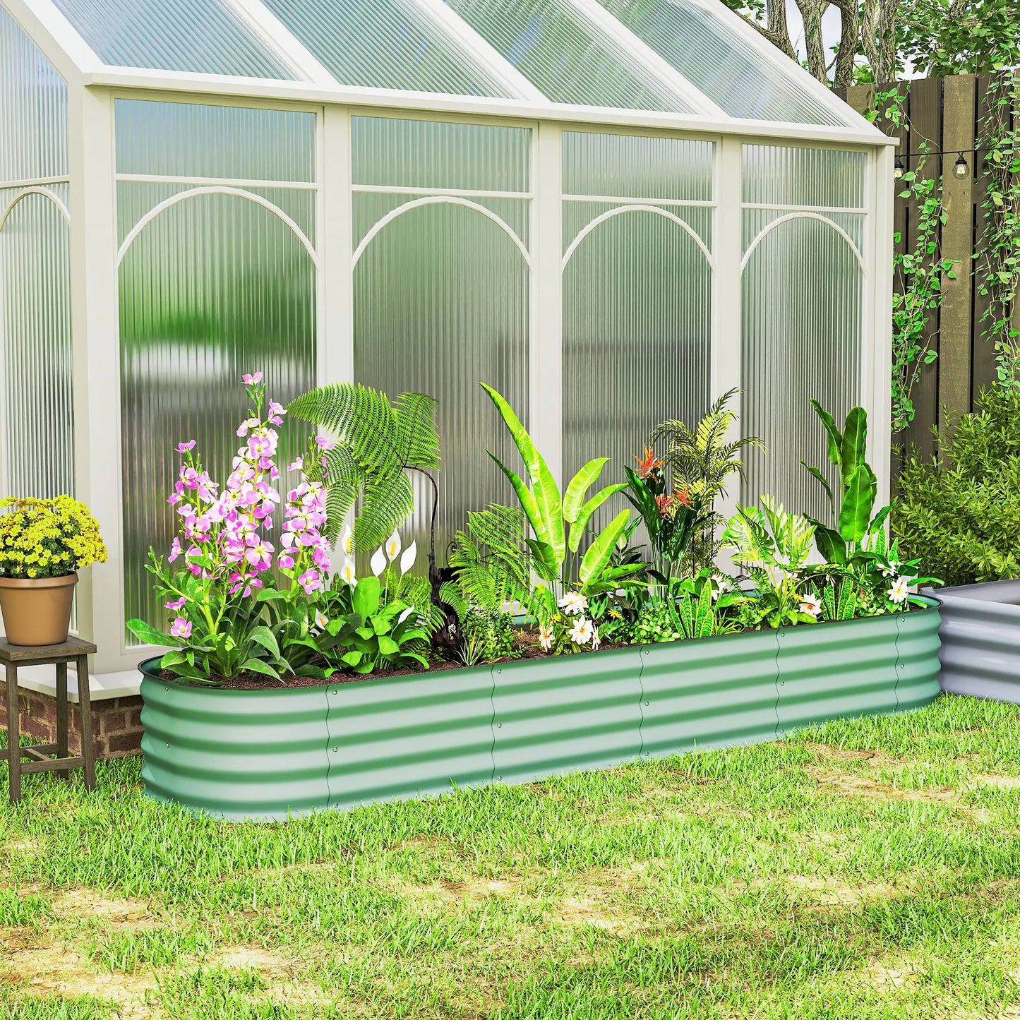 7.9 x 2 x 1ft Galvanized Raised Garden Bed Kit, Metal Planter Box, Green