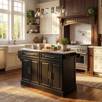 Rolling Kitchen Island with Storage and Stainless Steel Top, Kitchen Trolley with Drawers, Cabinets, Towel Rack Kitchen Islands & Kitchen Carts at Gallery Canada