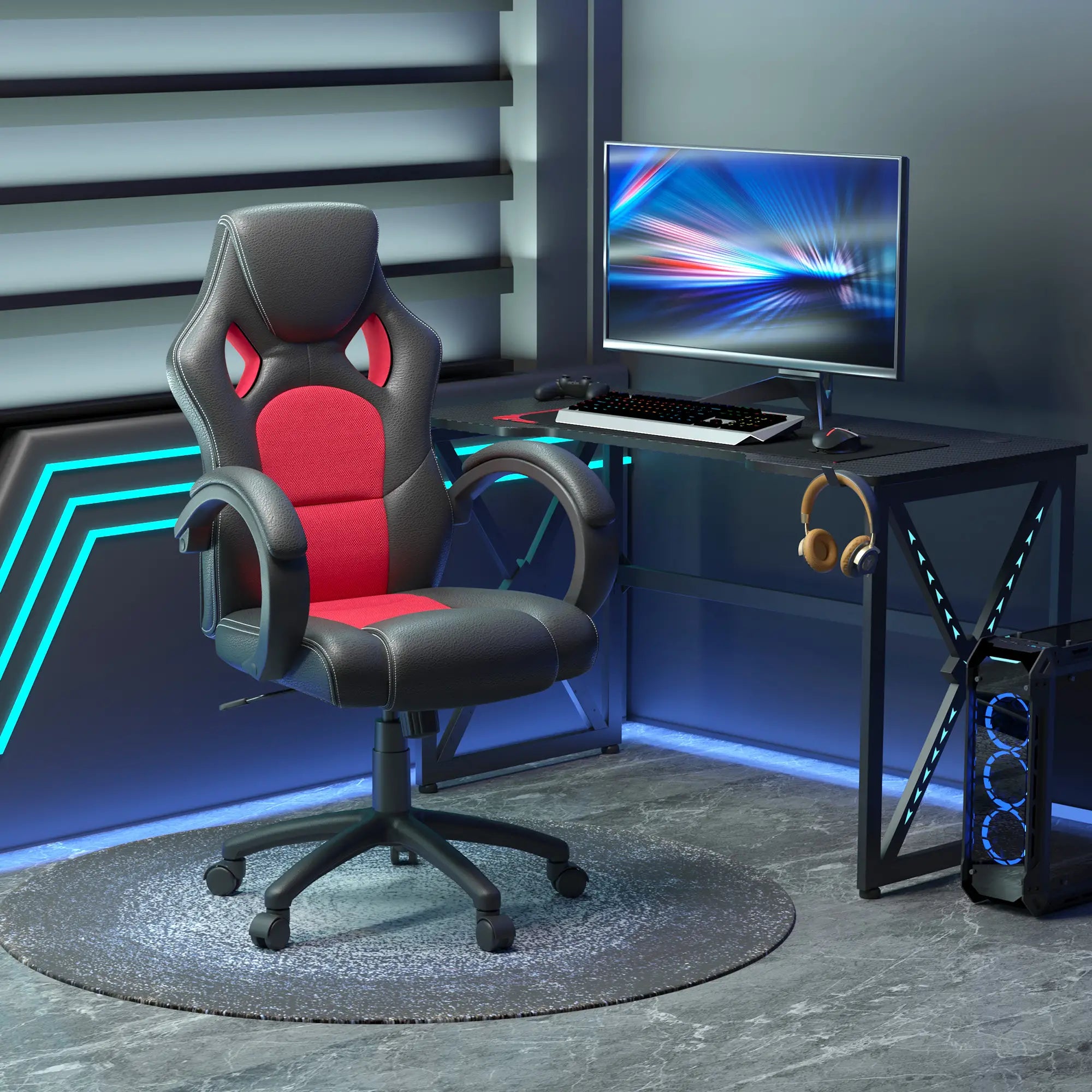 Racing Gaming Chair, Swivel Wheels, Padded Headrest, Tilt Function, Red Video Game Chairs at Gallery Canada