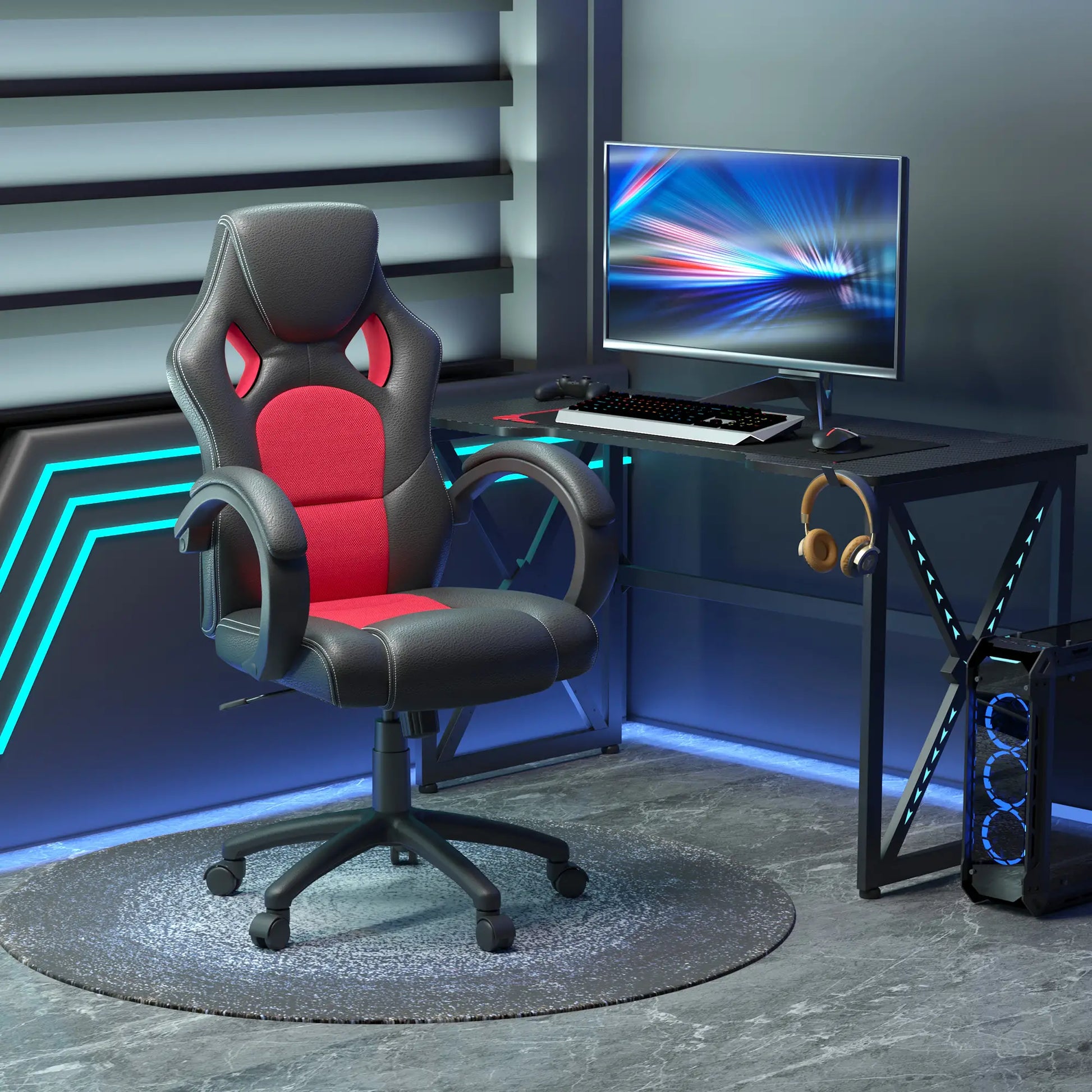 Racing Gaming Chair, Swivel Wheels, Padded Headrest, Tilt Function, Red Video Game Chairs at Gallery Canada