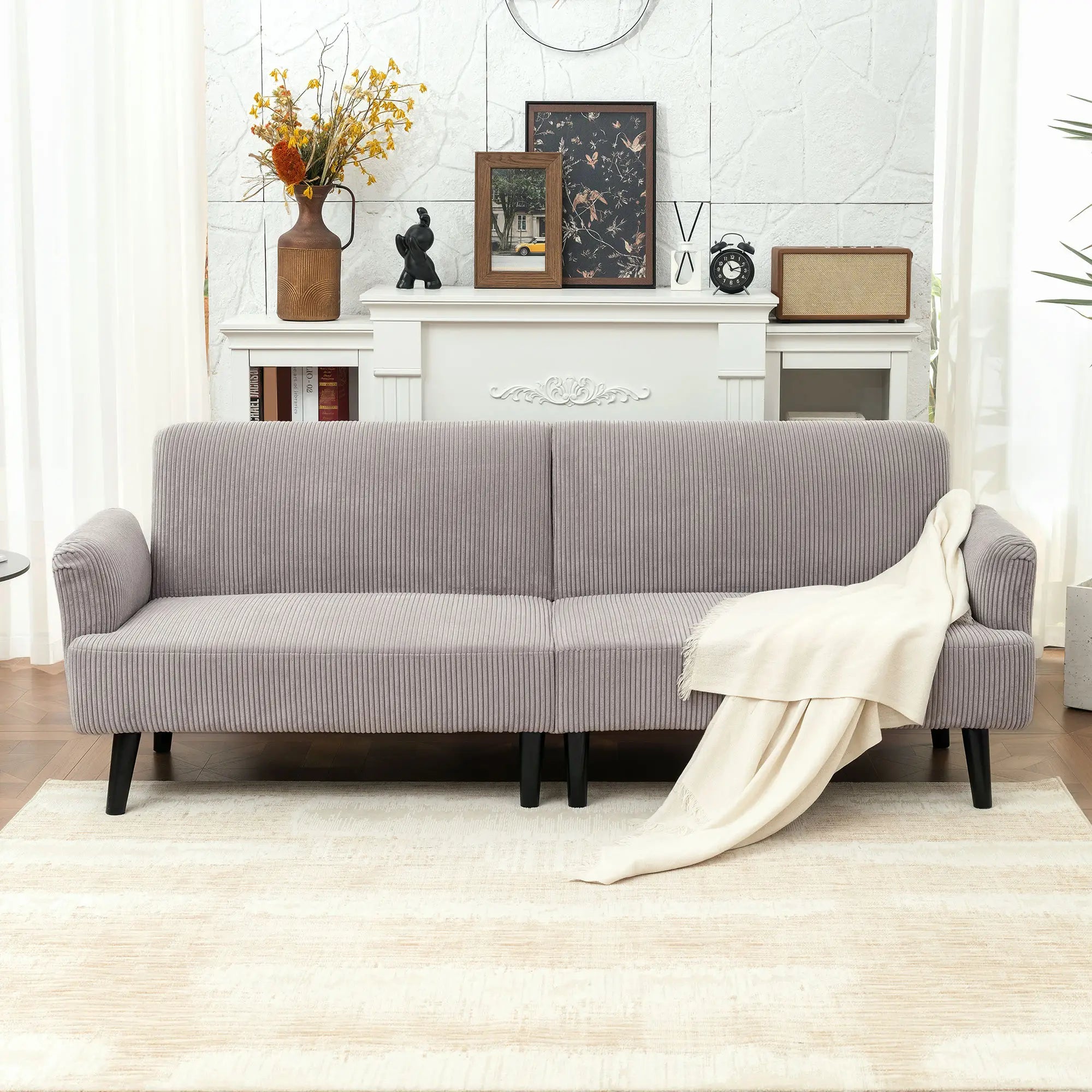 Modern 3 Seater Sofa, Corduroy Loveseat, Rubberwood Legs, Beige 3-Seater Sofas at Gallery Canada