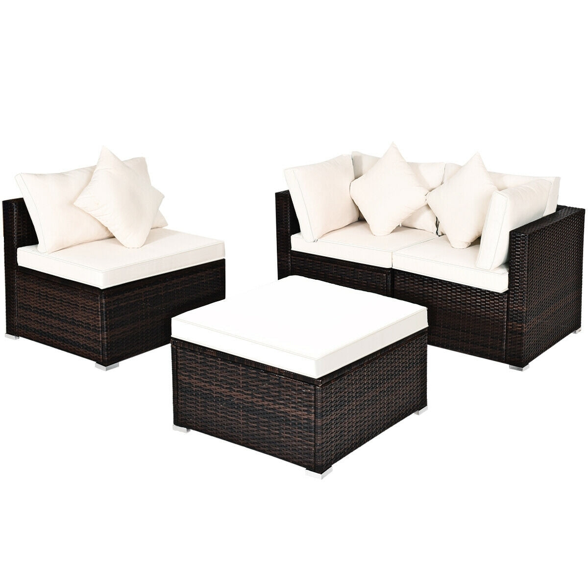 4 Pcs Ottoman Garden Deck Patio Rattan Wicker Furniture Set Cushioned Sofa, White Outdoor Sectionals at Gallery Canada