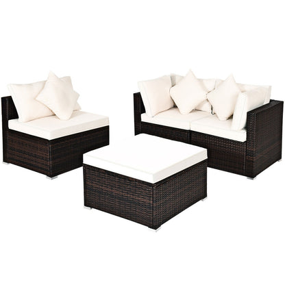 4 Pcs Ottoman Garden Deck Patio Rattan Wicker Furniture Set Cushioned Sofa, White Outdoor Sectionals White at Gallery Canada