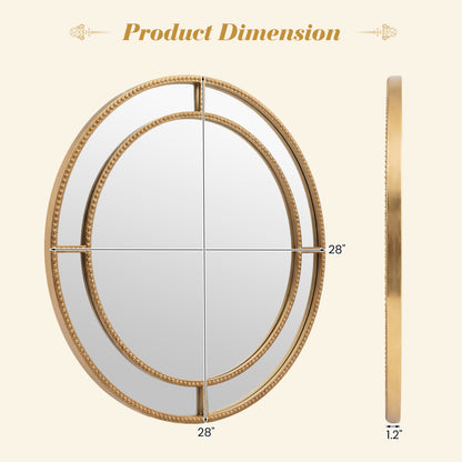 28 Inch Round Wall Mirror, Beaded Frame, Living Room Entryway, Gold Wall Mirrors at Gallery Canada