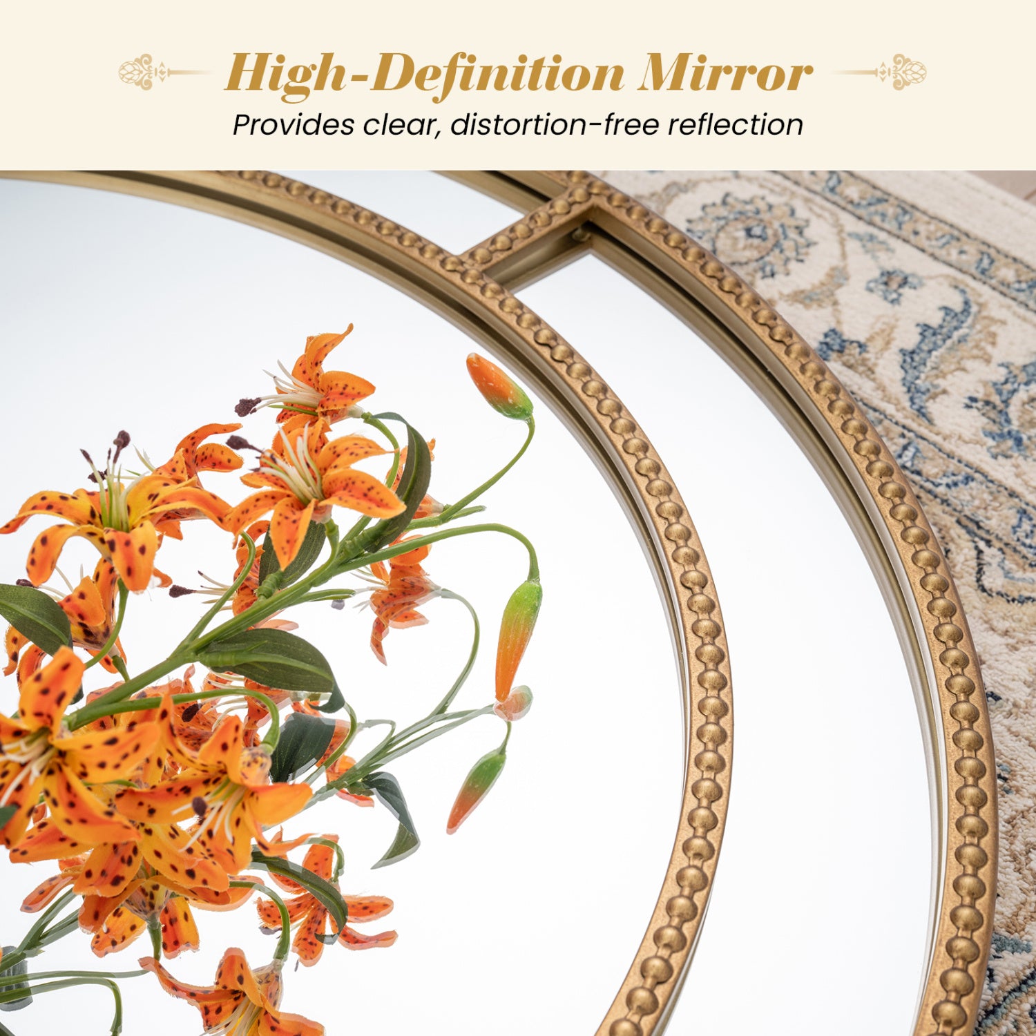 28 Inch Round Wall Mirror, Beaded Frame, Living Room Entryway, Gold Wall Mirrors at Gallery Canada