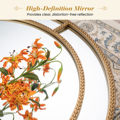 28 Inch Round Wall Mirror, Beaded Frame, Living Room Entryway, Gold Wall Mirrors at Gallery Canada