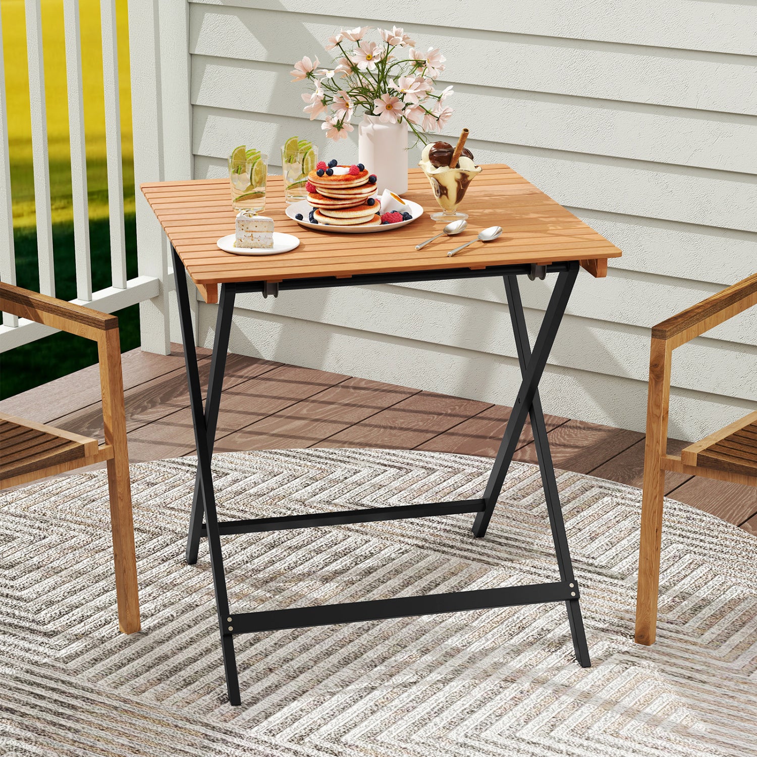 28 Inch Folding Square Table, Slatted Tabletop, Patio Porch Patio Dining Tables at Gallery Canada