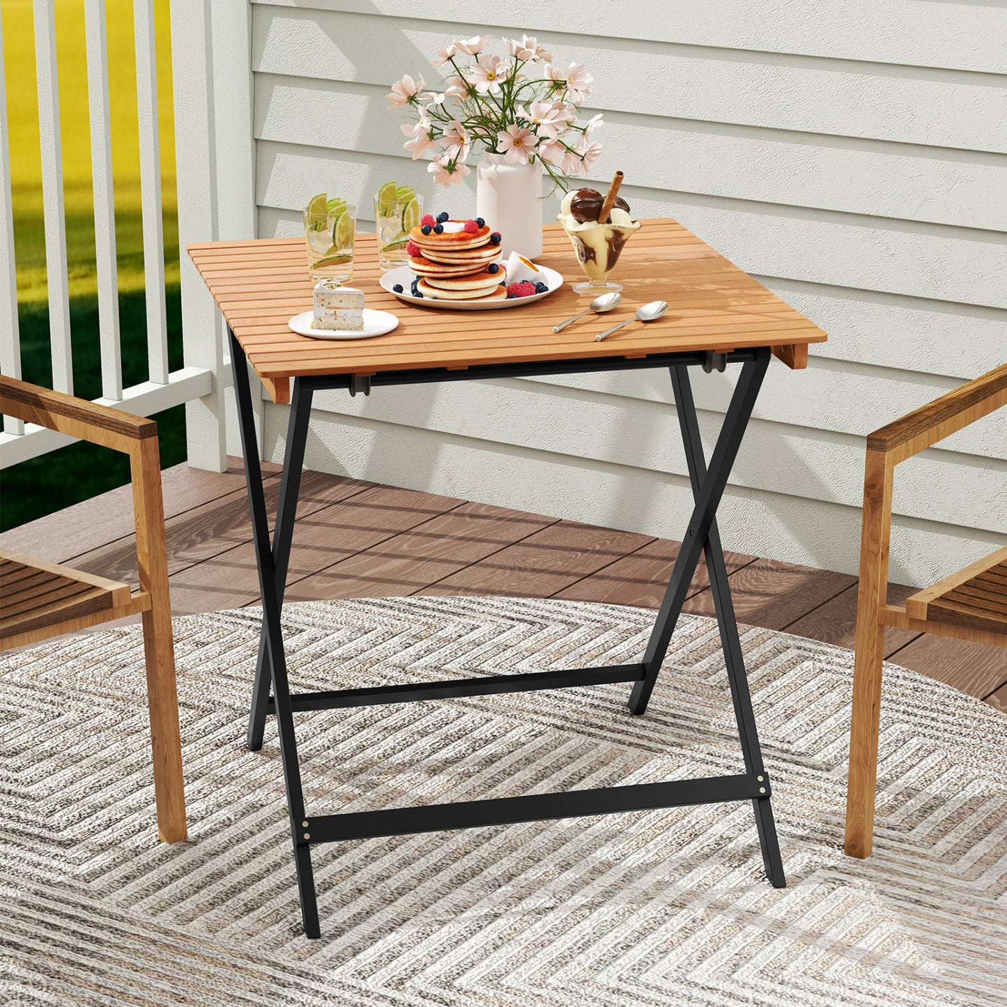 28 Inch Folding Square Table, Slatted Tabletop, Patio Porch Patio Dining Tables at Gallery Canada