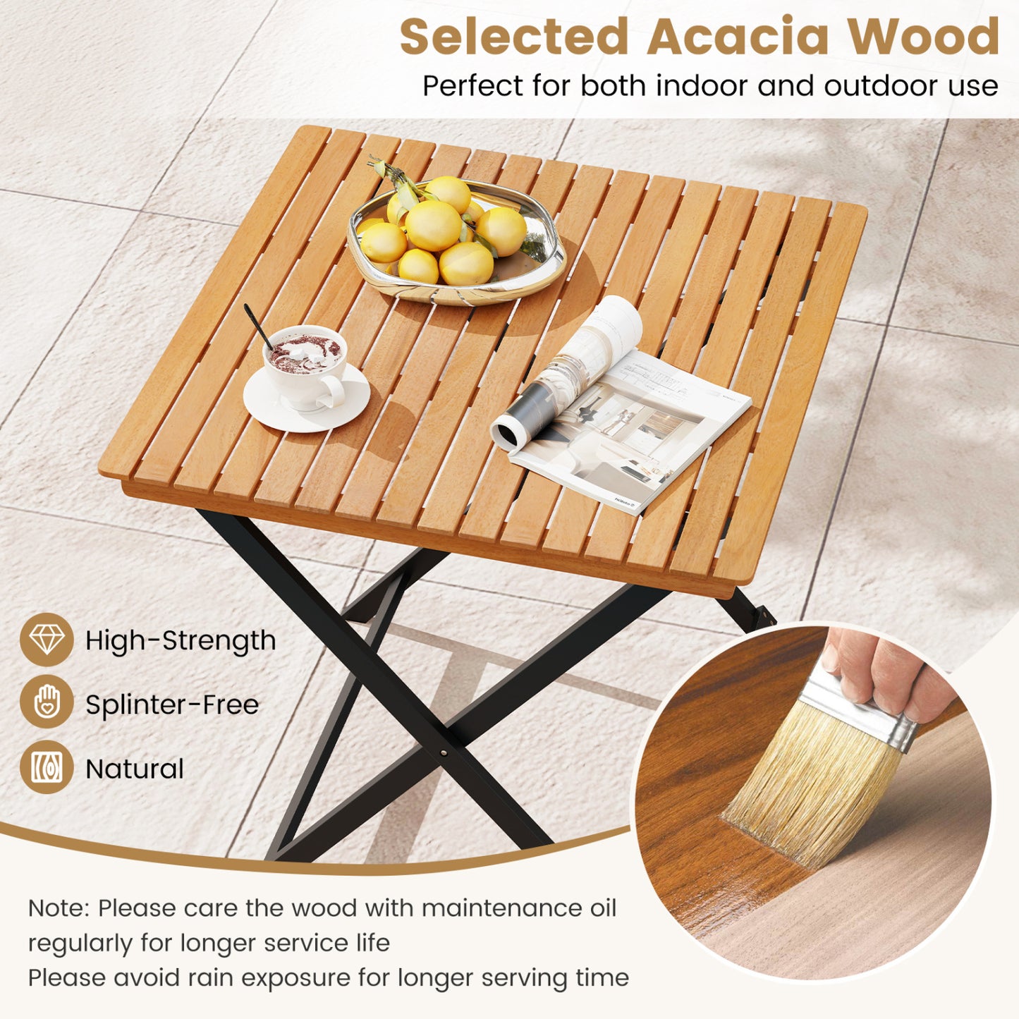 28 Inch Folding Square Table, Slatted Tabletop, Patio Porch Patio Dining Tables at Gallery Canada