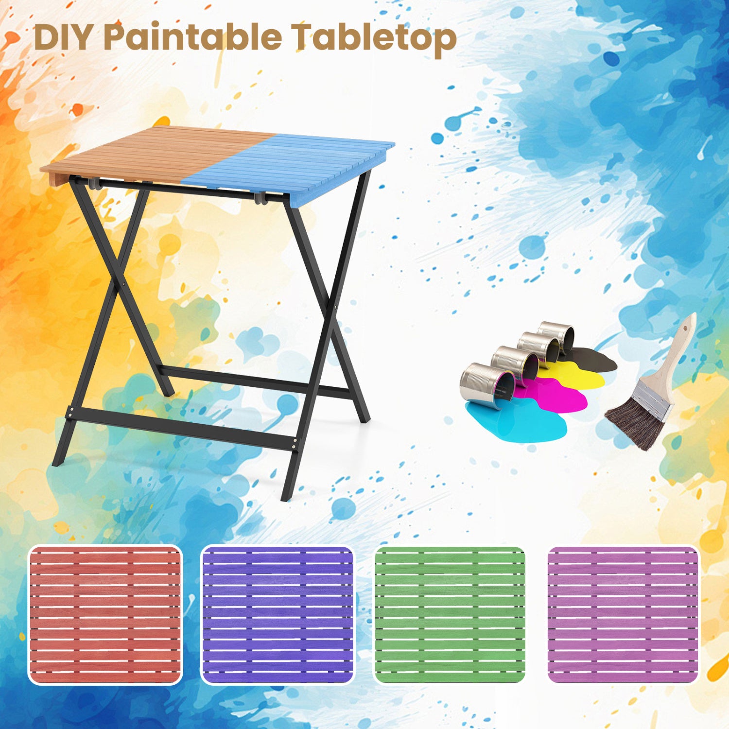28 Inch Folding Square Table, Slatted Tabletop, Patio Porch Patio Dining Tables at Gallery Canada