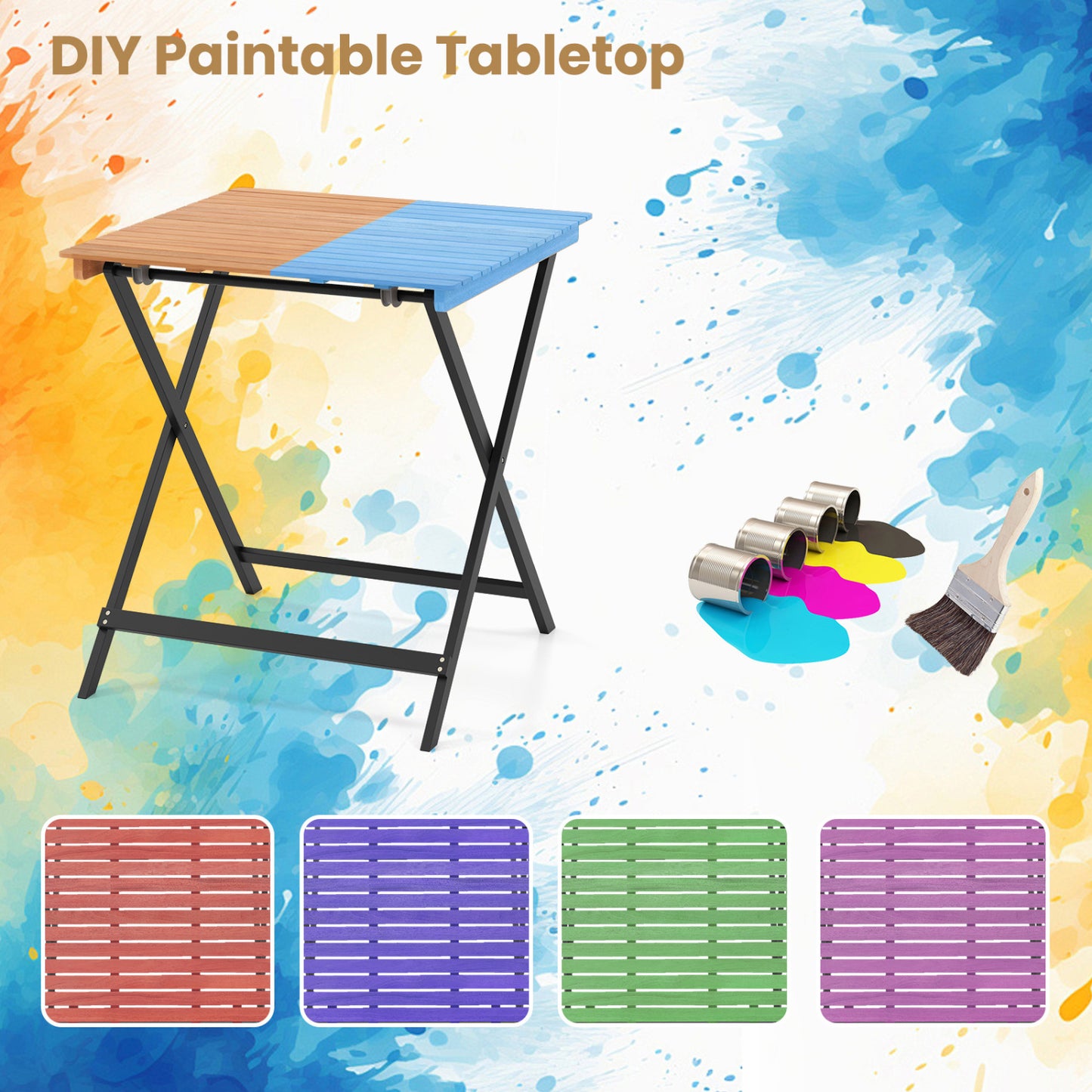 28 Inch Folding Square Table, Slatted Tabletop, Patio Porch Patio Dining Tables at Gallery Canada
