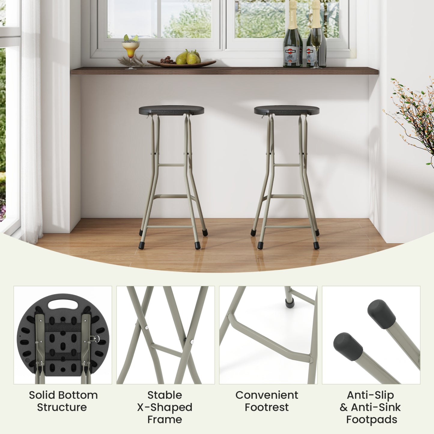 28 Inch Portable Folding Stool, 330lbs Sturdy Frame Patio Dining Chairs at Gallery Canada