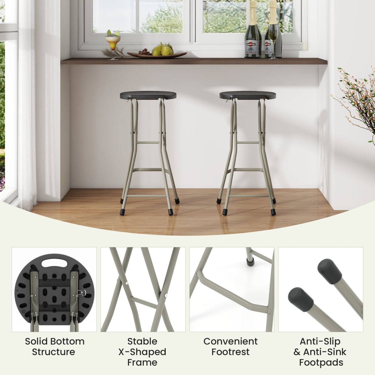 28 Inch Folding Stool, 330lbs Capacity, Sturdy Frame