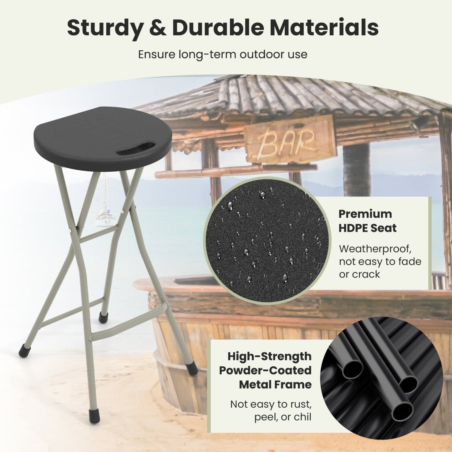 28 Inch Folding Stool, 330lbs Capacity, Sturdy Frame