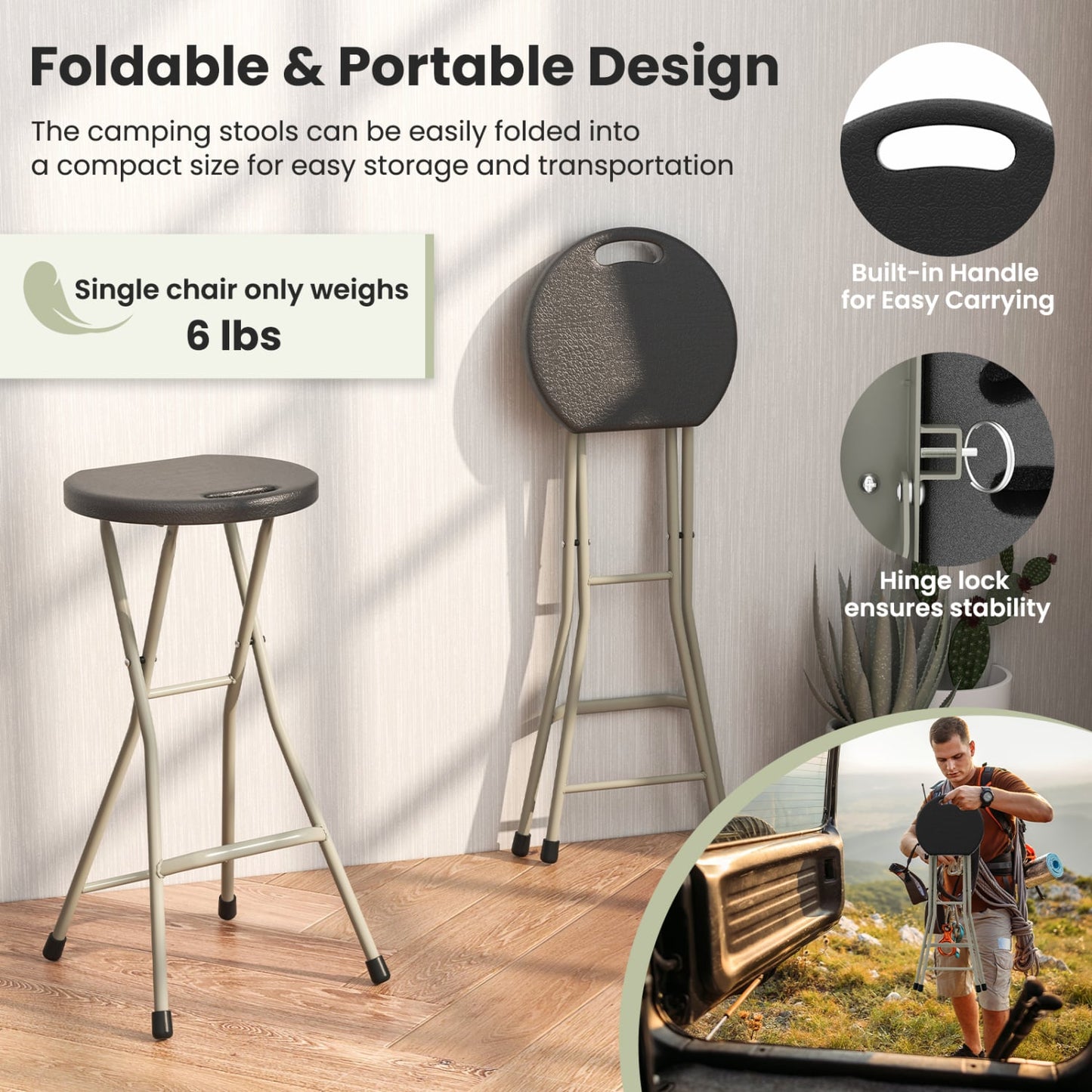 28 Inch Folding Stool, 330lbs Capacity, Sturdy Frame