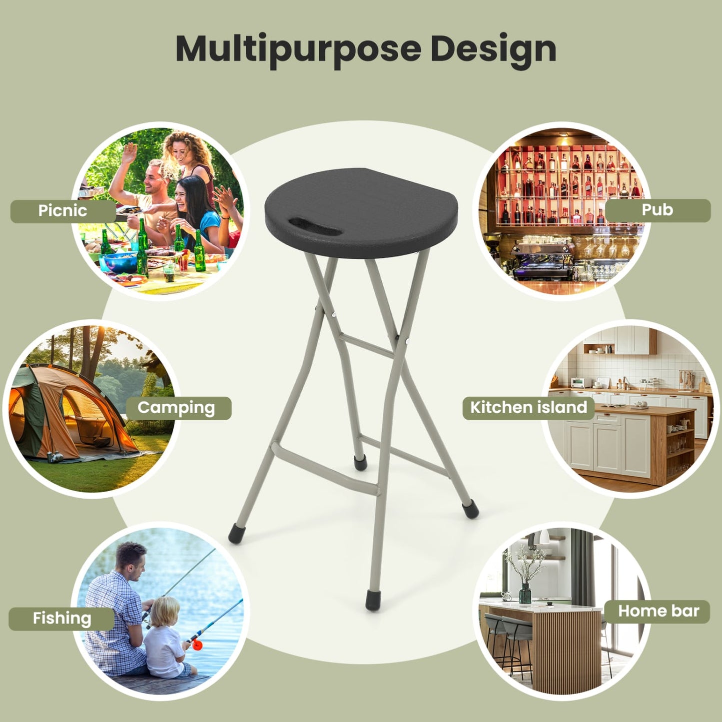 28 Inch Folding Stool, 330lbs Capacity, Sturdy Frame