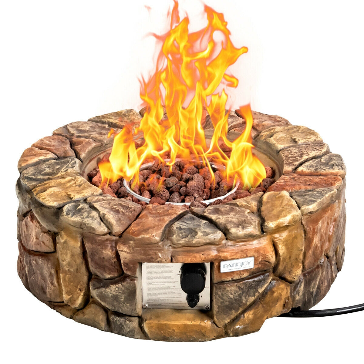 28 Inch Propane Gas Fire Pit, 40,000 BTU, Stone, Brown Fire Pits Brown at Gallery Canada