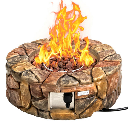 28 Inch Propane Gas Fire Pit, 40,000 BTU, Stone, Brown Fire Pits Brown at Gallery Canada