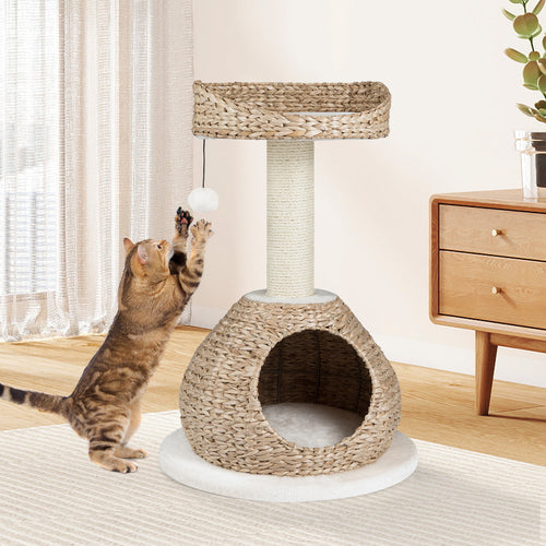 28 Inches Hand-Made Cat Tree Tower with Jump Platform, White